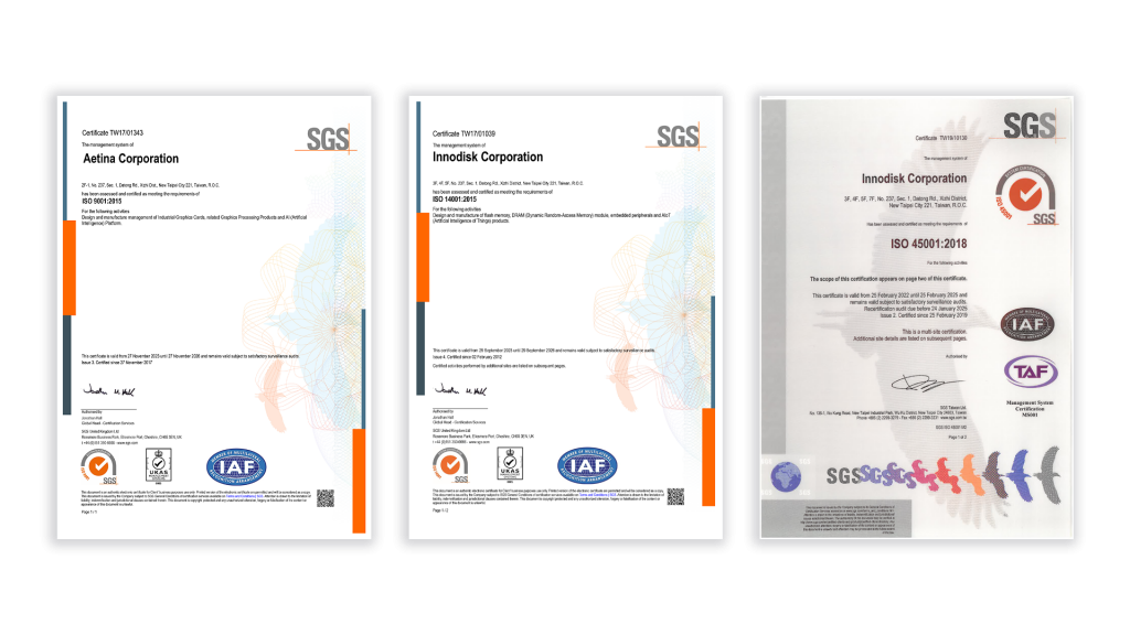 Сертификаты качества Aetina