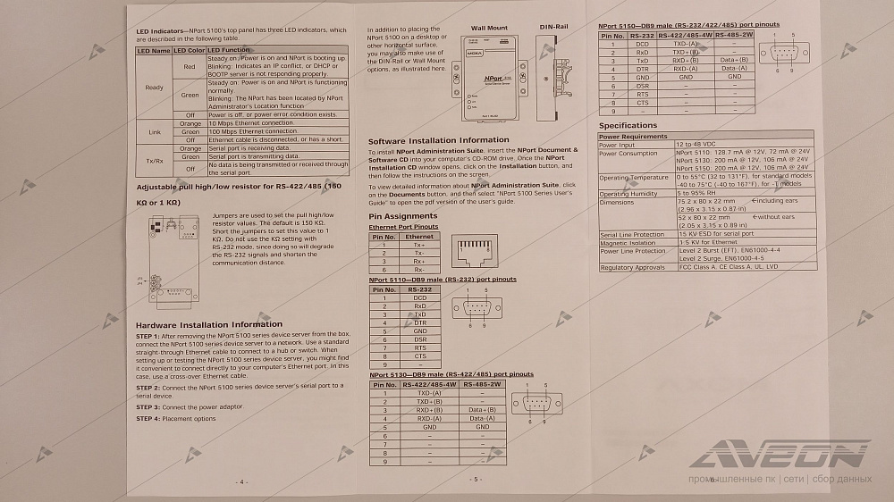 Фотообзор 1-портового сервера RS-232/422/485 в Ethernet MOXA NPort 5150 от АВЕОН